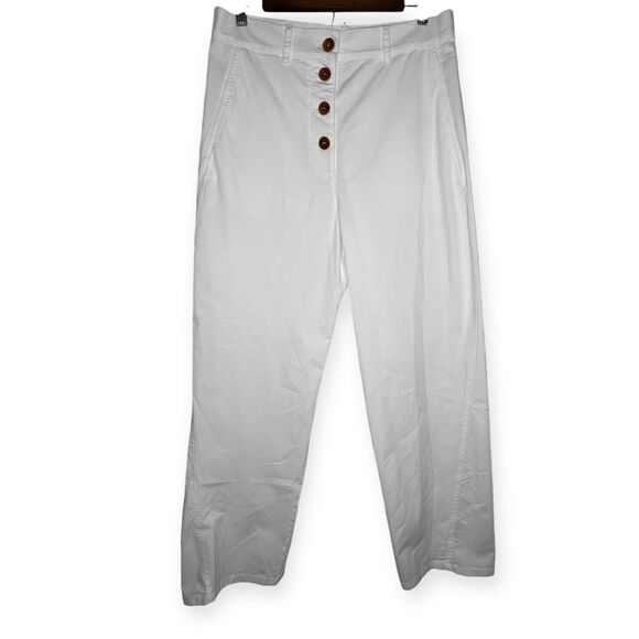 AVN Iris Trousers White Pants Buttons Luxury Italian Size‎ 42 Italy, 6 US - Picture 3 of 10